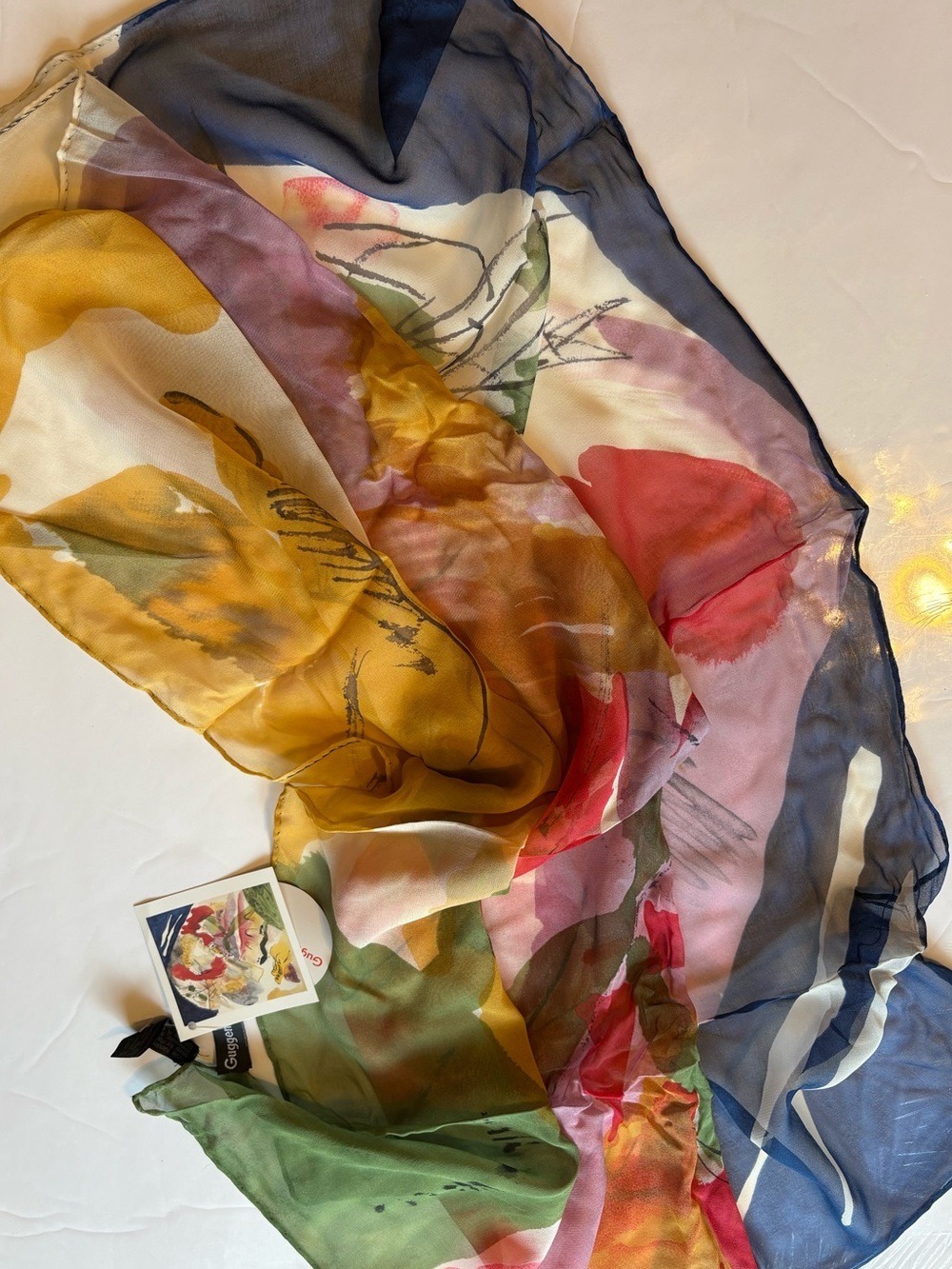 Guggenheim Museum Colorful Artist Abstract Watercolor Floral Silk Wrap Scarf - Picture 12 of 13